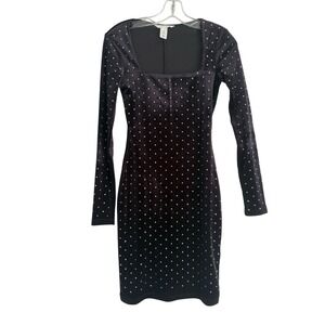 H&M Black Velvet Sz‎ XS Mini Party Cocktail Dress Sparkle Crystal Studded Bling